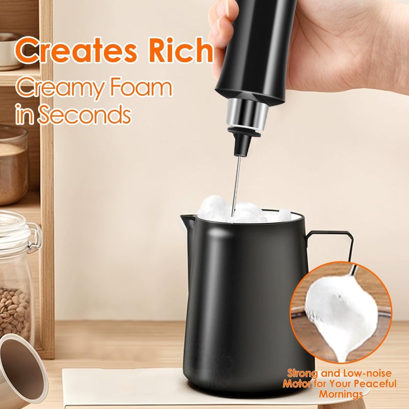 Styuanmmy Rechargeable Milk Frother Handheld with 3 Detachable Stainless Steel Whisks, 3 Speed Adjustable Electric Whisk Foam Maker, Handheld Drink Mixer, Frother Wand for Coffee, with Storage and Charging Base - Image 5